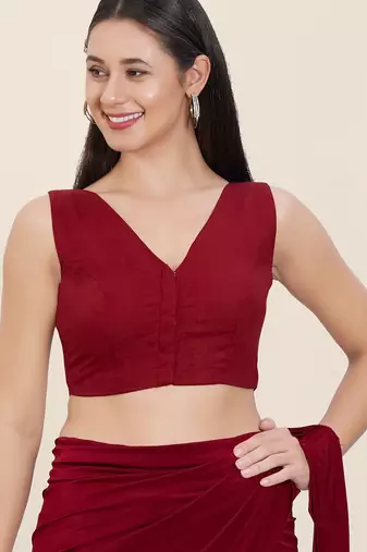 Women's cotton padded front open sleeveless saree blouse