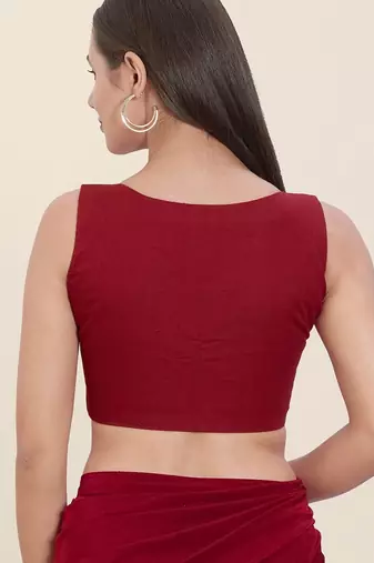 Women's cotton padded front open sleeveless saree blouse