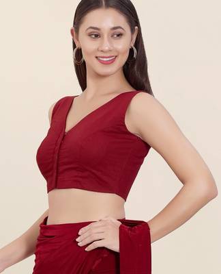 Women's cotton padded front open sleeveless saree blouse 3