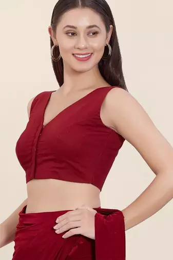 Women's cotton padded front open sleeveless saree blouse