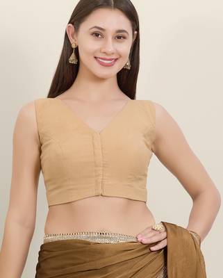 Women's cotton padded front open sleeveless saree blouse 1