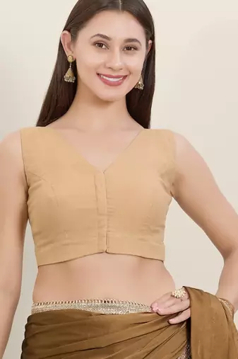 Women's cotton padded front open sleeveless saree blouse