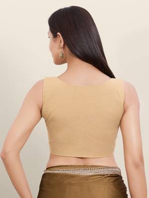 Women's cotton padded front open sleeveless saree blouse 2
