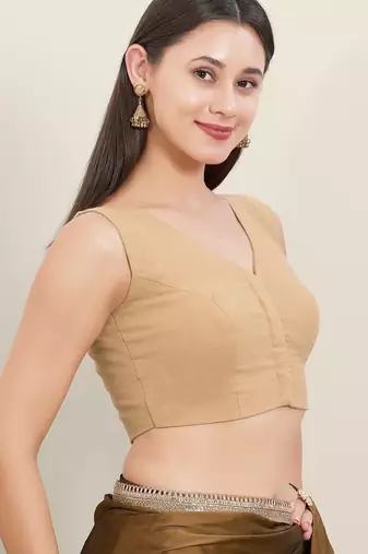 Women's cotton padded front open sleeveless saree blouse