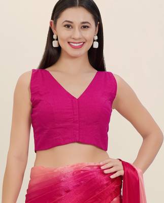 Women's cotton padded front open sleeveless saree blouse 1