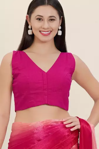 Women's cotton padded front open sleeveless saree blouse