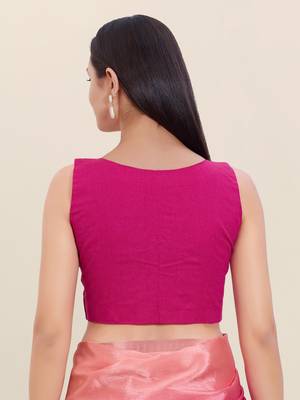 Women's cotton padded front open sleeveless saree blouse 2