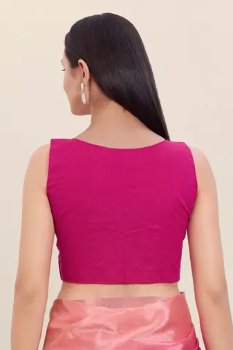 Women's cotton padded front open sleeveless saree blouse