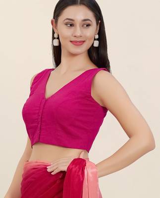 Women's cotton padded front open sleeveless saree blouse 3