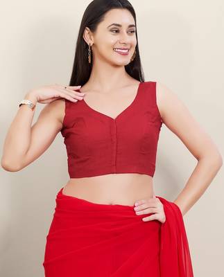 Women's cotton padded front open sleeveless saree blouse 1
