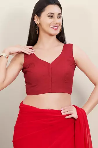 Women's cotton padded front open sleeveless saree blouse