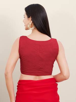 Women's cotton padded front open sleeveless saree blouse 2