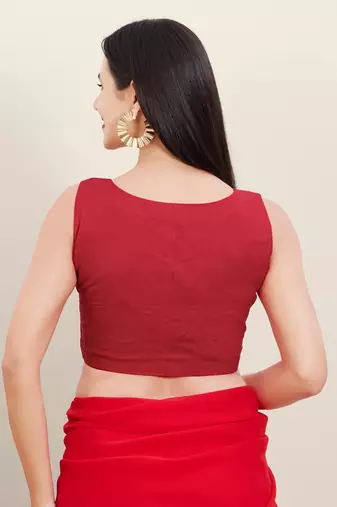 Women's cotton padded front open sleeveless saree blouse
