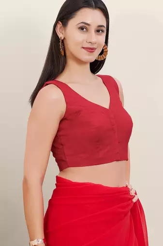 Women's cotton padded front open sleeveless saree blouse