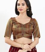 Women's brocade padded front open elbow sleeves saree blouse