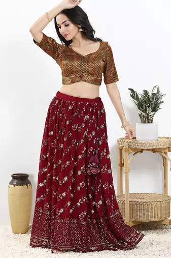 Women's brocade padded front open elbow sleeves saree blouse