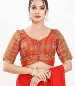 Women's brocade padded front open elbow sleeves saree blouse