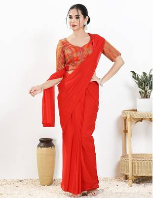 Women's brocade padded front open elbow sleeves saree blouse 5