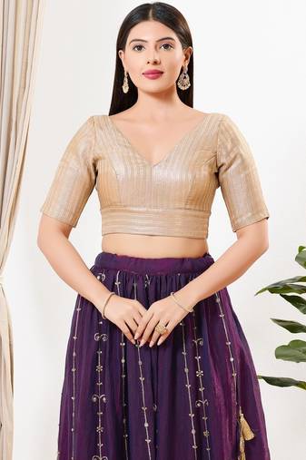 Women's brocade padded back open elbow sleeves saree blouse