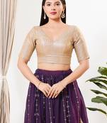 Women's brocade padded back open elbow sleeves saree blouse