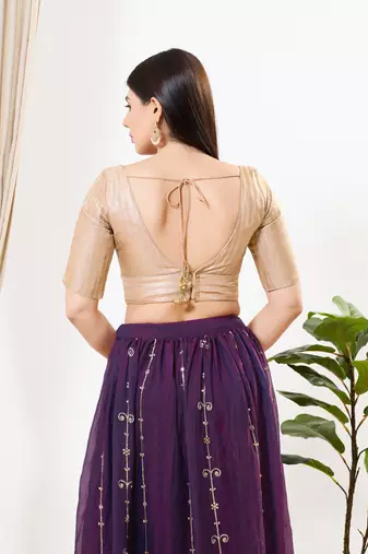 Women's brocade padded back open elbow sleeves saree blouse