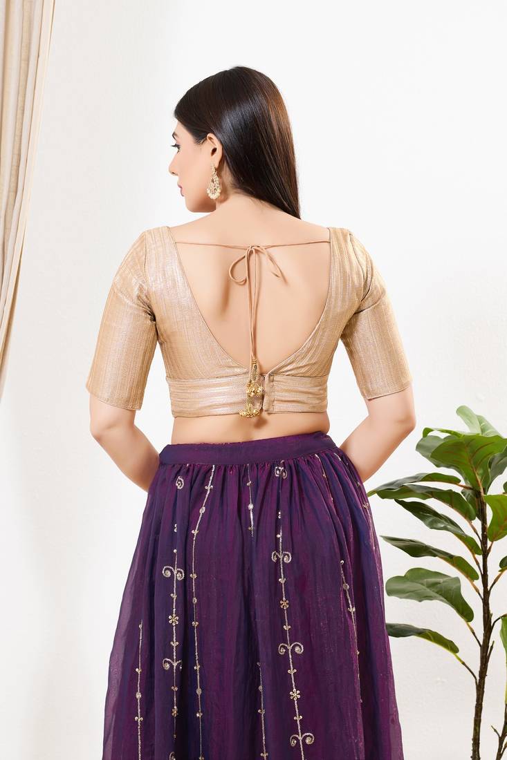 Women's brocade padded back open elbow sleeves saree blouse