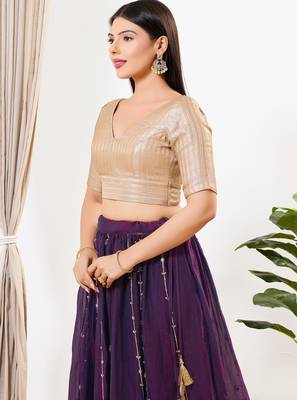 Women's brocade padded back open elbow sleeves saree blouse 3