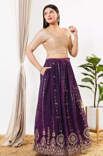 Women's brocade padded back open elbow sleeves saree blouse