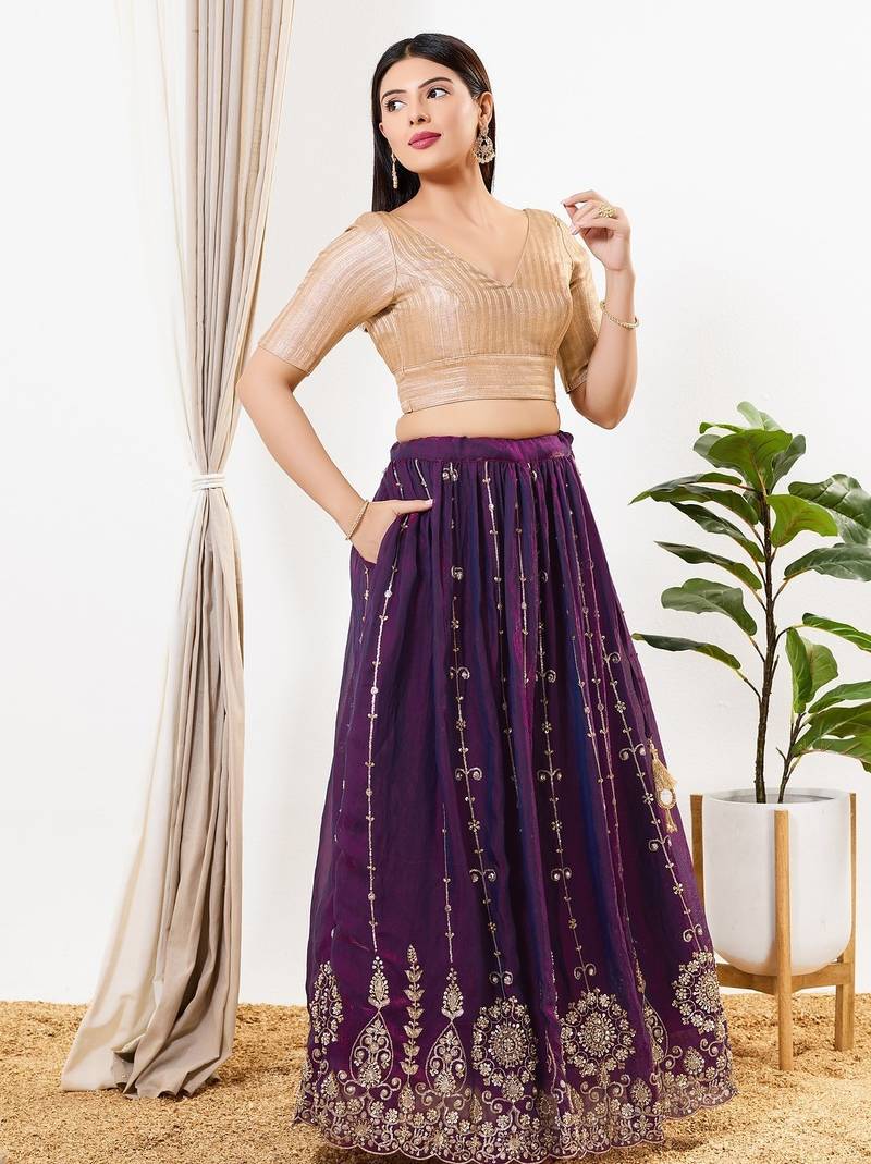 Women's brocade padded back open elbow sleeves saree blouse