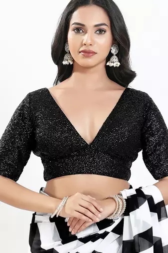 Women's silk padded back open elbow sleeves saree blouse