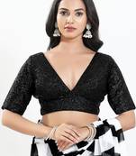 Women's silk padded back open elbow sleeves saree blouse