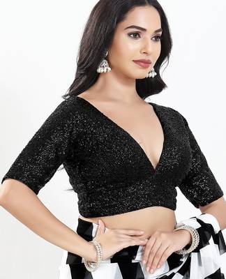 Women's silk padded back open elbow sleeves saree blouse 3
