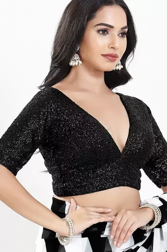 Women's silk padded back open elbow sleeves saree blouse
