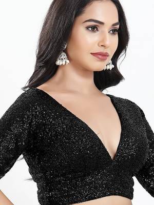 Women's silk padded back open elbow sleeves saree blouse 4