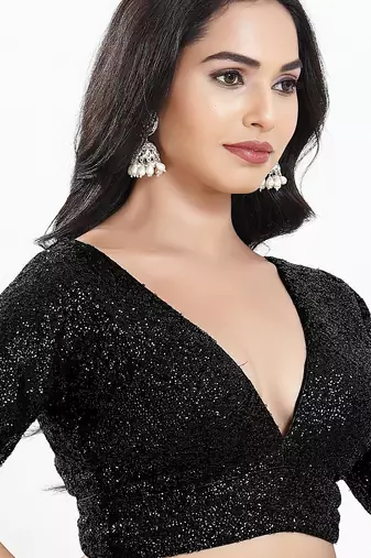 Women's silk padded back open elbow sleeves saree blouse