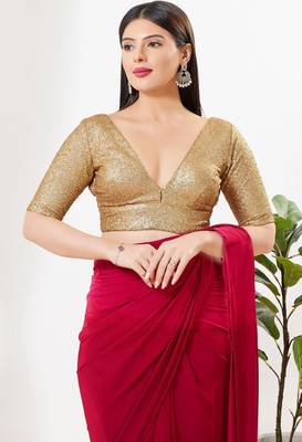 Women's silk padded back open elbow sleeves saree blouse 1