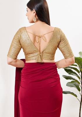Women's silk padded back open elbow sleeves saree blouse 2