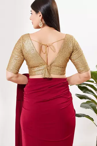 Women's silk padded back open elbow sleeves saree blouse