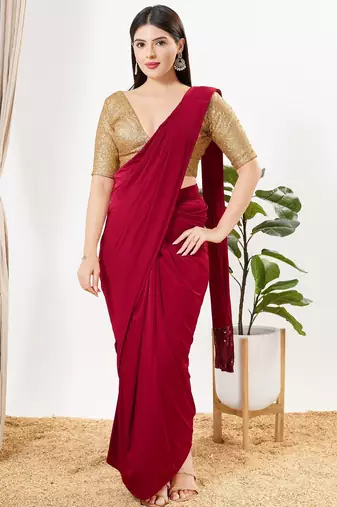 Women's silk padded back open elbow sleeves saree blouse