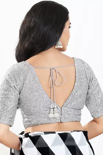 Women's silk padded back open elbow sleeves saree blouse