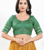 Women's brocade padded front open elbow sleeves saree blouse
