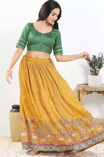 Women's brocade padded front open elbow sleeves saree blouse