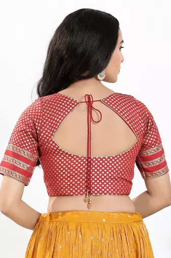 Women's brocade padded front open elbow sleeves saree blouse