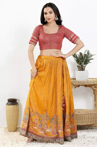 Women's brocade padded front open elbow sleeves saree blouse