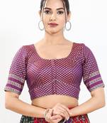 Women's brocade padded front open elbow sleeves saree blouse