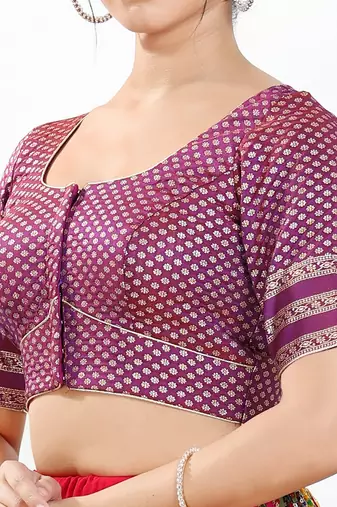Women's brocade padded front open elbow sleeves saree blouse