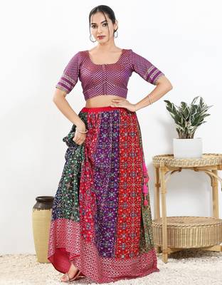 Women's brocade padded front open elbow sleeves saree blouse 5