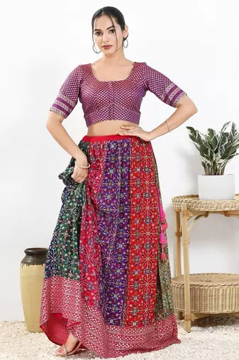 Women's brocade padded front open elbow sleeves saree blouse