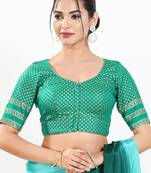 Women's brocade padded front open elbow sleeves saree blouse