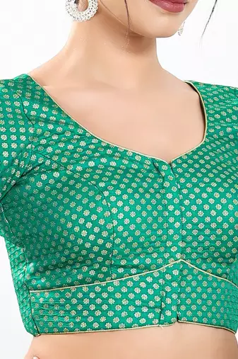 Women's brocade padded front open elbow sleeves saree blouse